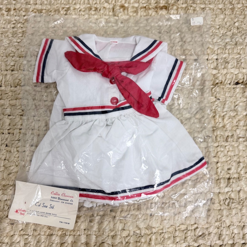 Vintage‎ Custom Made Doll Sailor Outfit 4pc Set White Red Blue Bow Hat Bloomers
